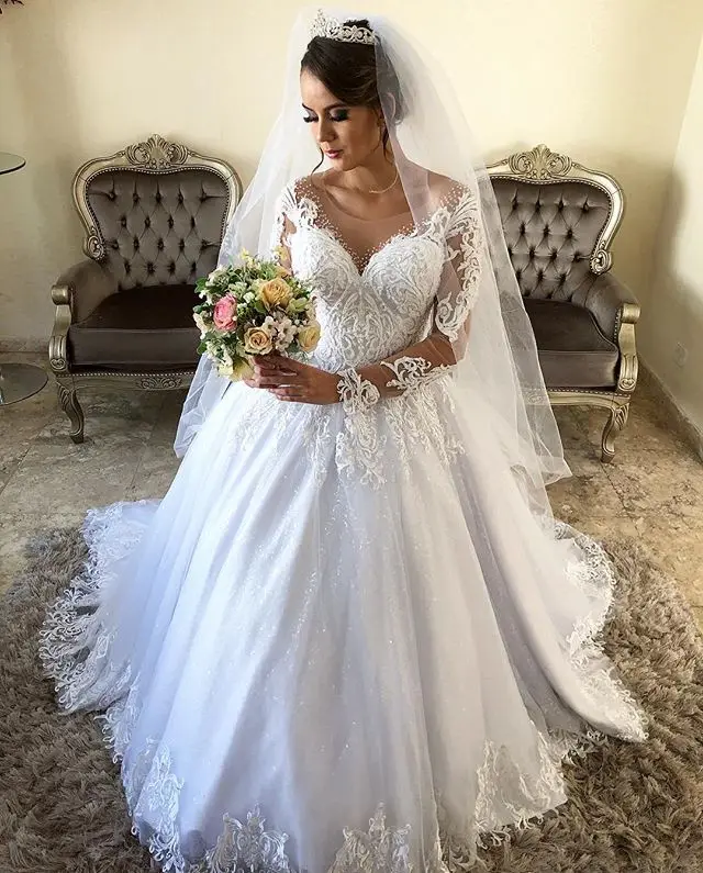 Saudi Arabia Vestido De Novia сексуальное свадебное платье с длинным рукавом кружевное свадебное платье с аппликацией свадебное платье со шлейфом и пуговицами