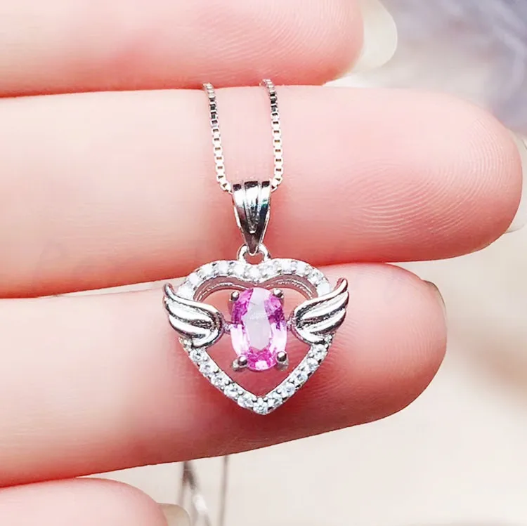 Натуральное Настоящее сапфировое ожерелье кулон 0.6ct драгоценный камень 925 Серебряное сердце, для влюбленных Стиль# R99407