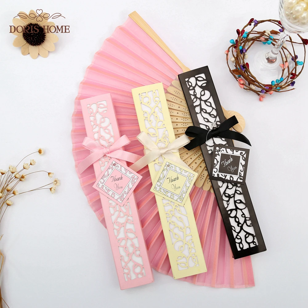 

Free shipping 50PCS Satin Silk folding Hand Held Folding Bamboo Fans With Names for Summer Wedding Favor