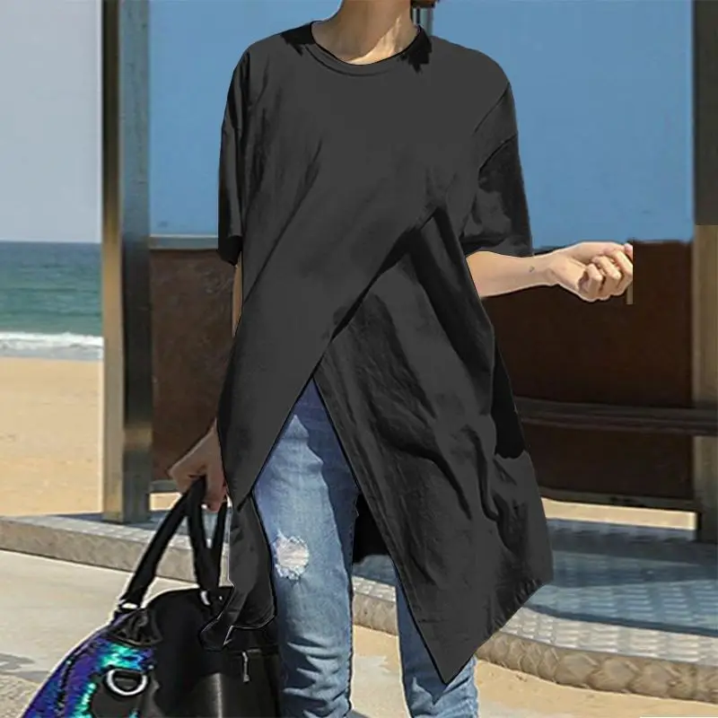 Хлопковая Блуза женская рубашка Простой дизайн короткий рукав VONDA офисная работа топ изящный стиль Новая мода размера плюс 5xl