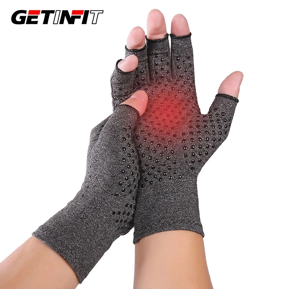 Getinfit Compression Gloves With Grips Fingerless Gloves For Arthritis Hands For Open Finger