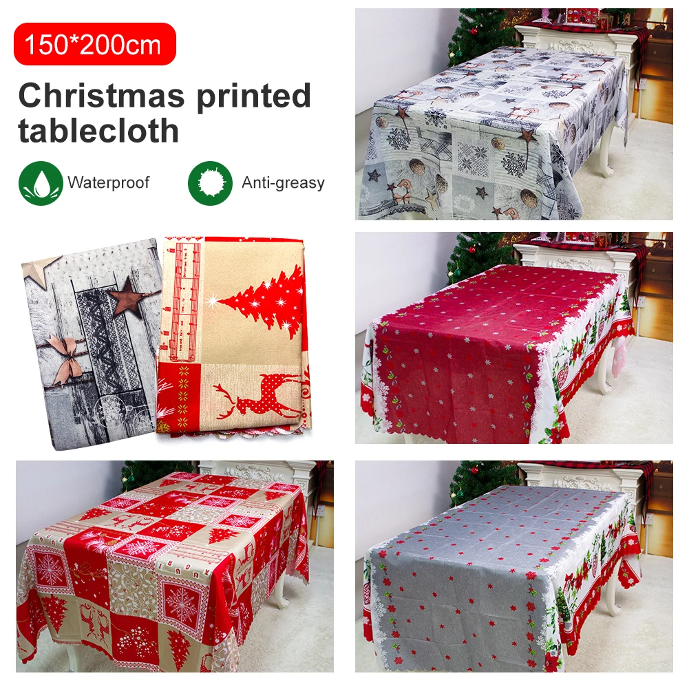 

Christmas Table Cloth Printed Tablecloth Christmas Table Cover Table Protector for Dinner Party New Year Decoration 150x220cm