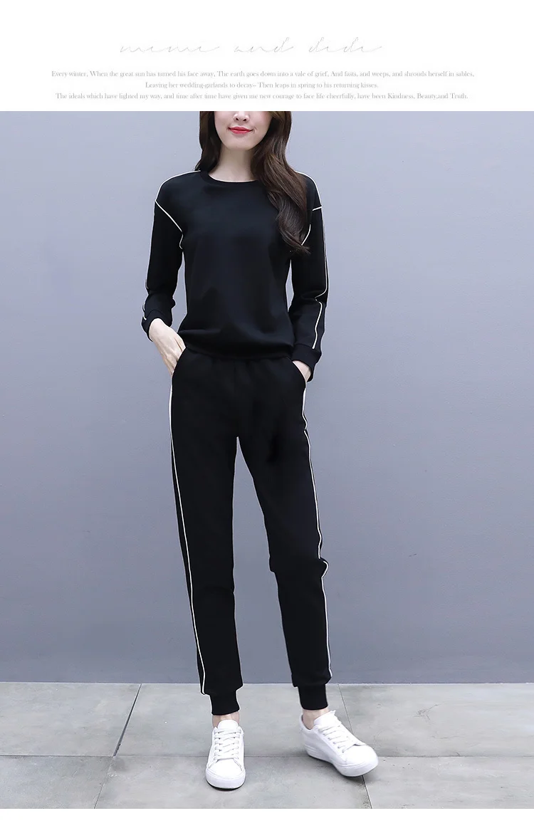 Спортивные костюмы женский комплект 2 шт. Костюмы Брюки Костюмы Топ зима осень плюс толстый теплый co-ord спортивная одежда черная женская одежда повседневная