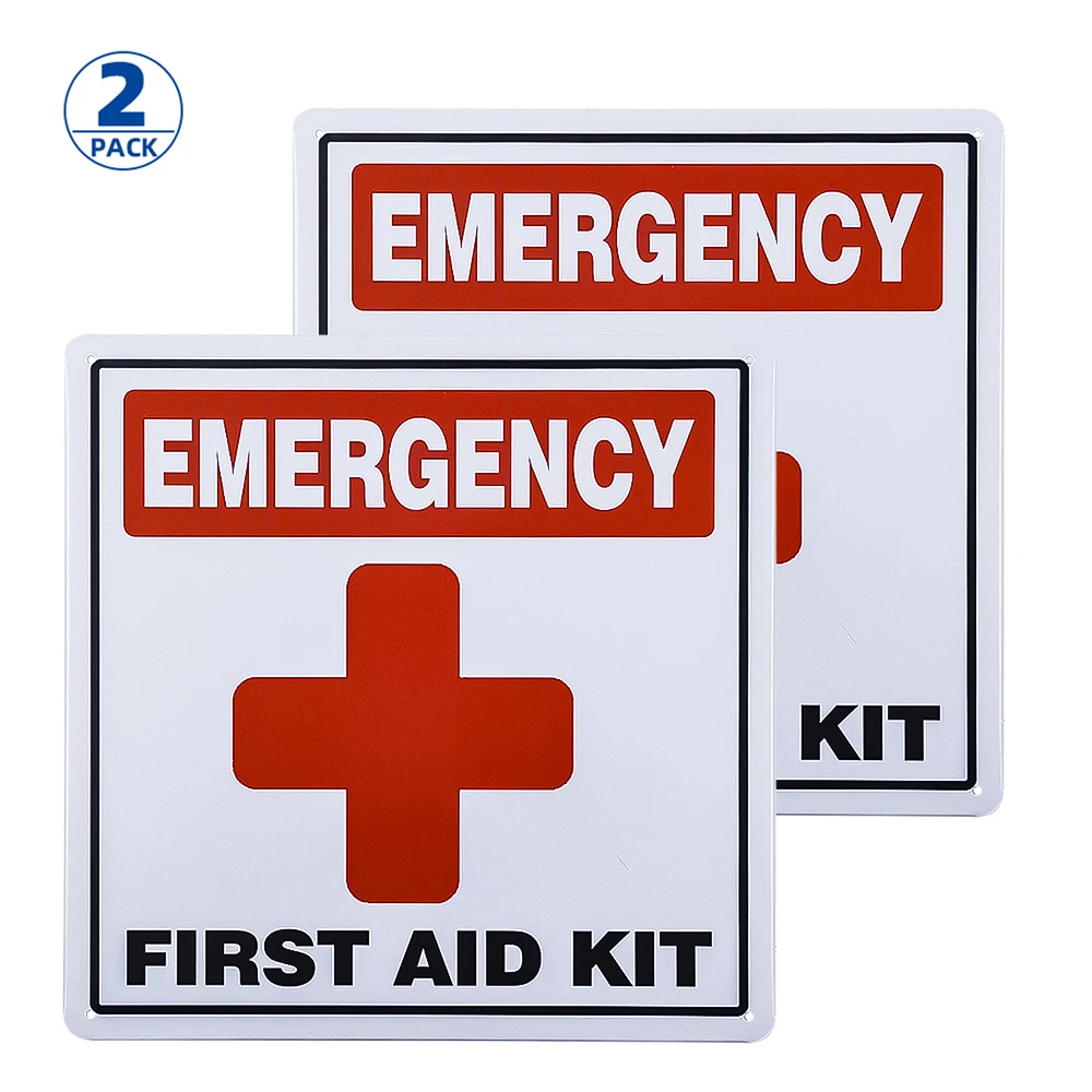 

2 Pack Outdoor/Indoor (2 Pack) 10" x 10" Emergency First Aid Kit Door Wall Medical Safety Warning Alert sign