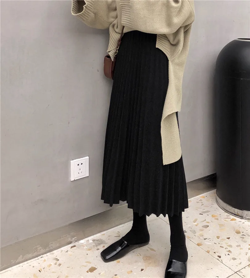 Плиссированная юбка на осень и зиму с высокой талией, новинка, модная женская однотонная офисная юбка трапециевидной формы, Jupe Longue Femme 7226 50