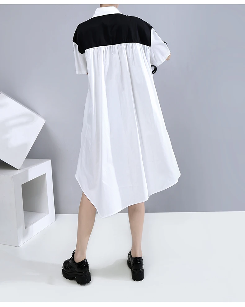 New Fashion Unique Style Tide Shirt Dress Zipper Pocket Patchwork Plus Size Dresses