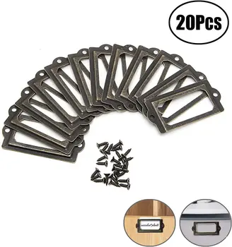 

Lvcky 20x Antique Brass Metal File Cabinet Drawer Tag Labels Holders Shelf Card Holder