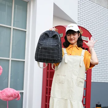 

Korean Fashion Outdoor Backpack Female College Wind Student Bag Retro Plaid Backpack