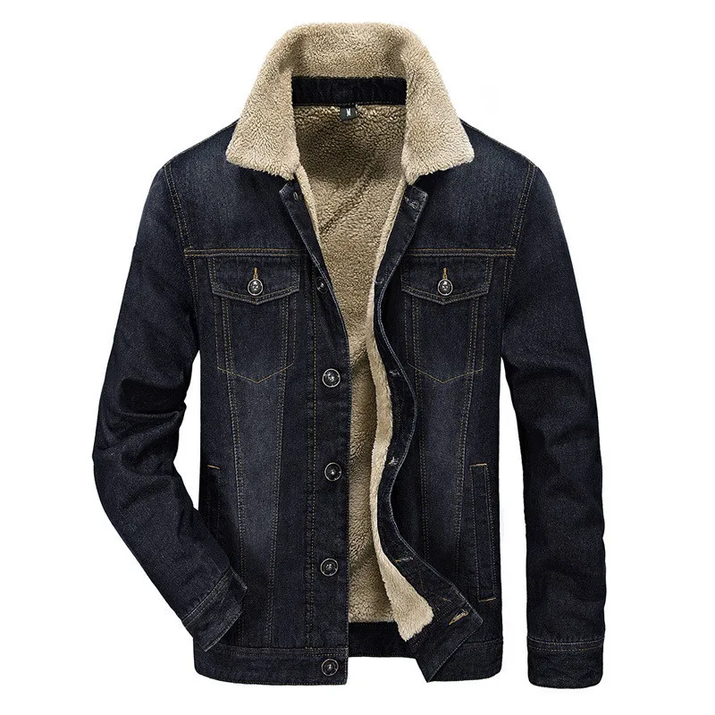

KIMSERE Men Winter Warm Casual Jean Jackets Coats Fleece Lined Thicken Thermal Denim Trucker Jacket Outerwear Plus Size M-4XL