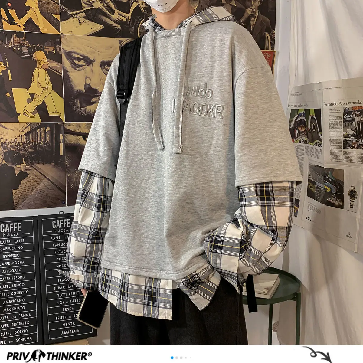Privathinker Korean Men Plaid Hoodies Oversized Man Casual Loose Hooded Sweatshirts Fashion Checked Men Pullovers Hoodies Privathinker Korean Men Plaid Hoodies Oversized Man Casual Loose Hooded Sweatshirts Fashion Checked Men Pullovers Hoodies