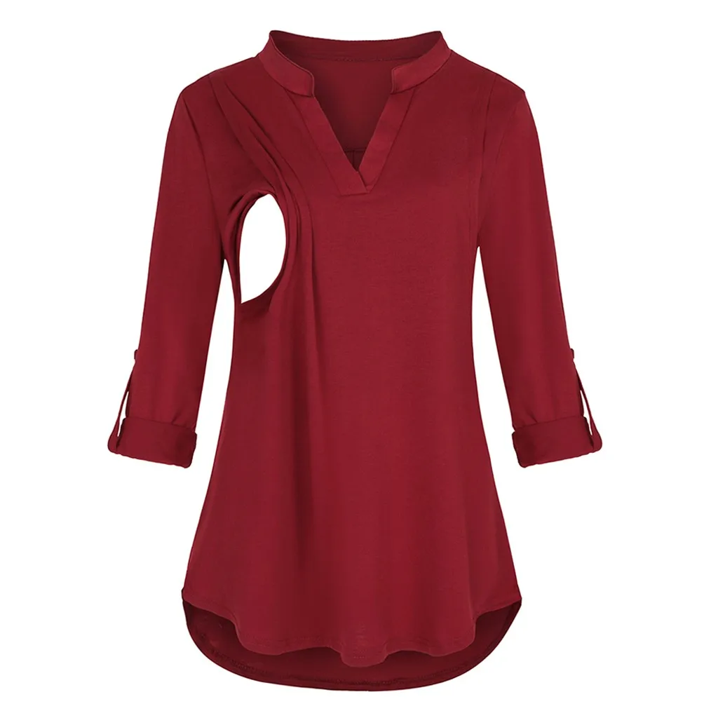 

Women Maternity Long Sleeve Solid Color Nursing Tops Blouse For Breastfeeding winter V-neck multi-functional breastfeeding top