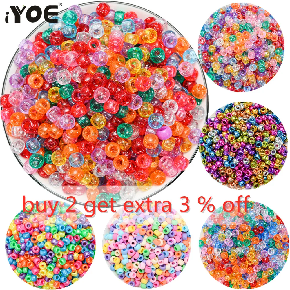 300 Pieces Pony Beads AB Colors Acrylic Pony Beads Plastic Pastel Beads  Spacer Beads Shape Pony Beads for DIY Crafts Braids Bracelet Jewelry Making  (6x9mm, Clear AB)