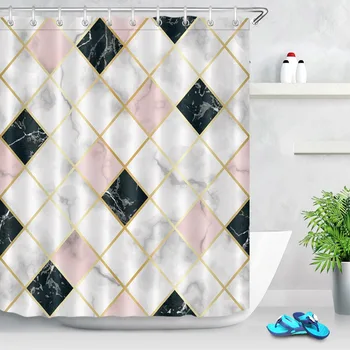 

LB Modern Trendy Pink Gold Black White Marble Shower Curtains Waterproof Custom Bathroom Curtain Fabric For Kids Bathtub Decor