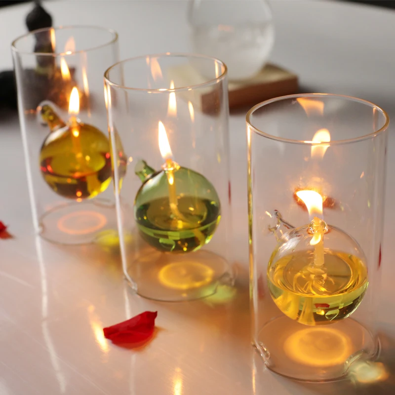 

Glass Candle Creative European-made romantic transparent glass cylindrical oil lamp wedding decoration gift instead