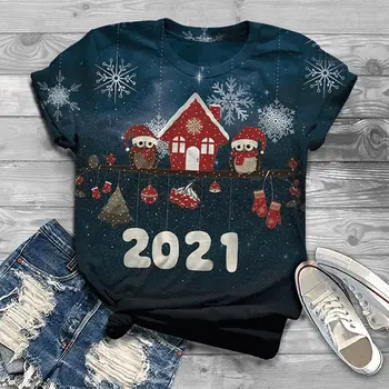 

2020 popular Christmas fashion new digital printing short sleeve men's and women's T-shirt color deer feet leisure T-shirt