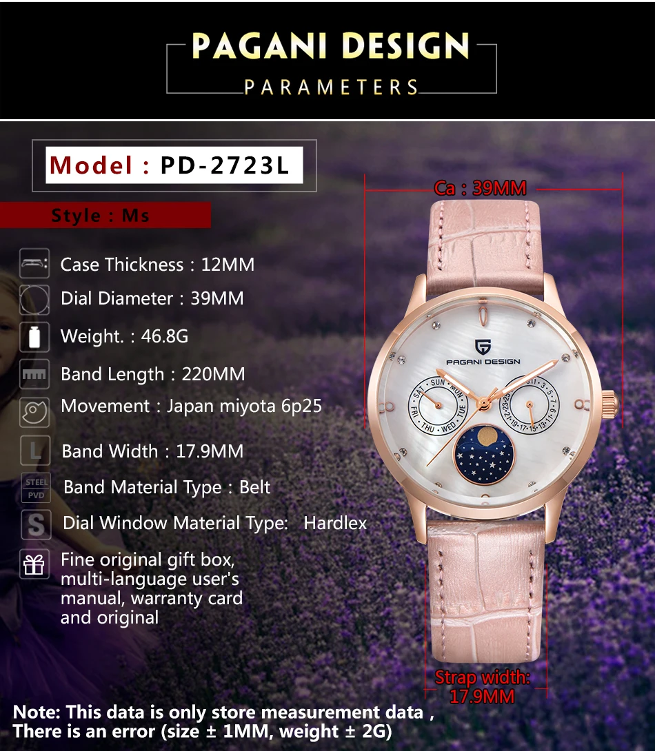 PAGANI Дизайн брендовые женские модные кварцевые часы женские водонепроницаемые 30 м корпус Циферблат роскошное платье часы Relogio Feminino xfcs
