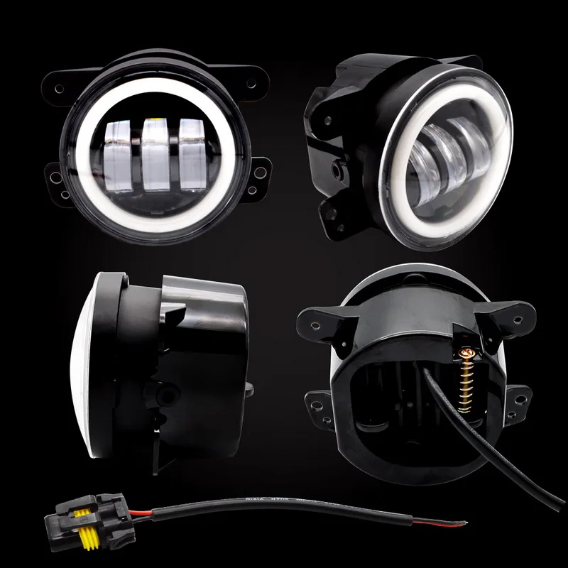  Safego 1 pair 50W 4 Inch LED Fog Light Bulb with Ring Waterproof Black Shell for Jeep Offroad Vehic - 4000109110122