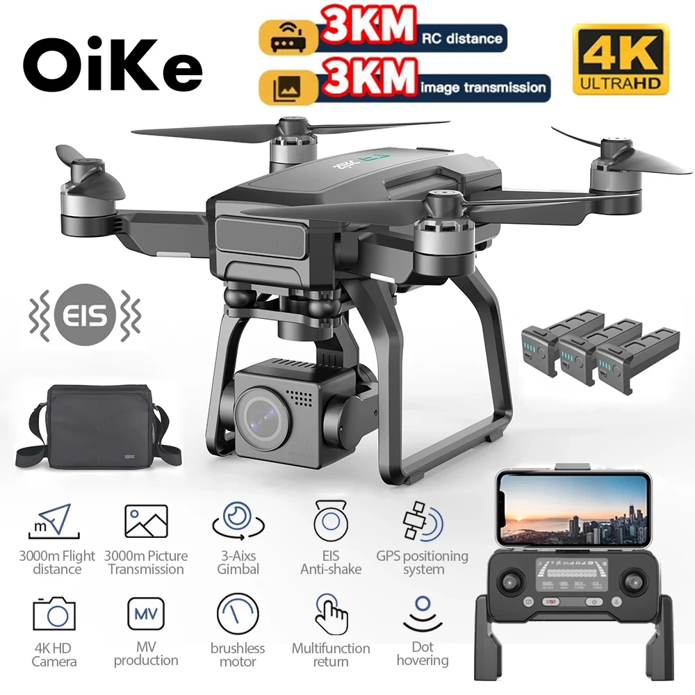 Oike Professional GPS Drone with 4K HD Camera 3-Axis Gimbal Quadcopter Control Distance 3KM 5G WIFI FPV Profesional Mini Dron |