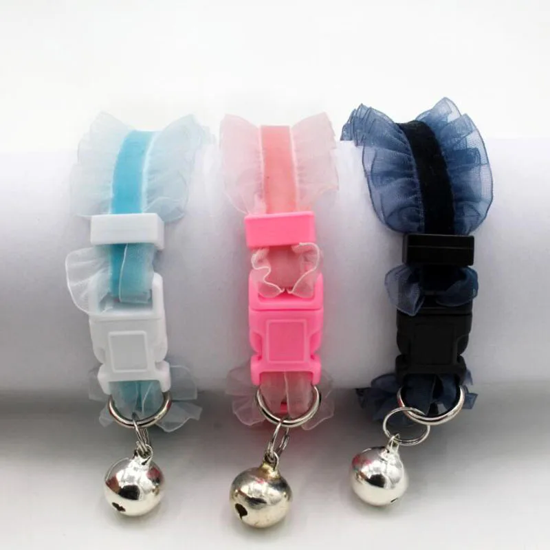 

Small Dog Cat Lace Collar Adjustable Elastic Buckle Collars with Bell Cute Kitten Puppy Necklace Neck Strap Pet Accessories XS S