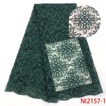 

Luxury Dark Green Lace Fabric French Lace Fabric Nigerian Lace Fabric 2019 High Quality Lace Sequin Lace Fabric 5Yards NI2157-1