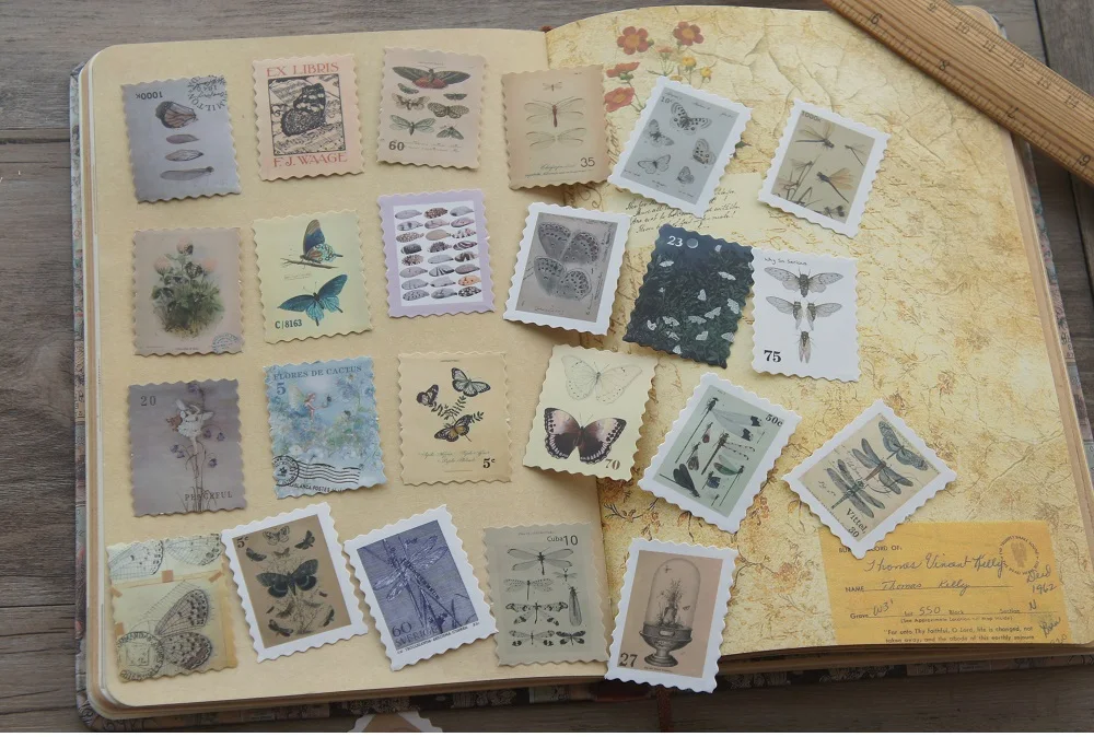 44pcs Butterfly Insect Stamp Design Sticker As Gift Tag Birthday Gift Decoration Scrapbooking DIY Sticker