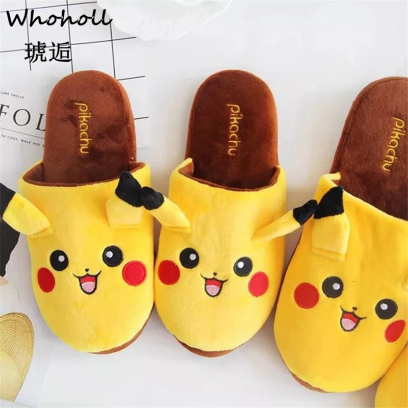 

Women Anime Cartoon Pokemon Slippers Lovers Warm Woman Slippers Elf Ball Pikachu Go Plush Shoes Home House Slippers Children