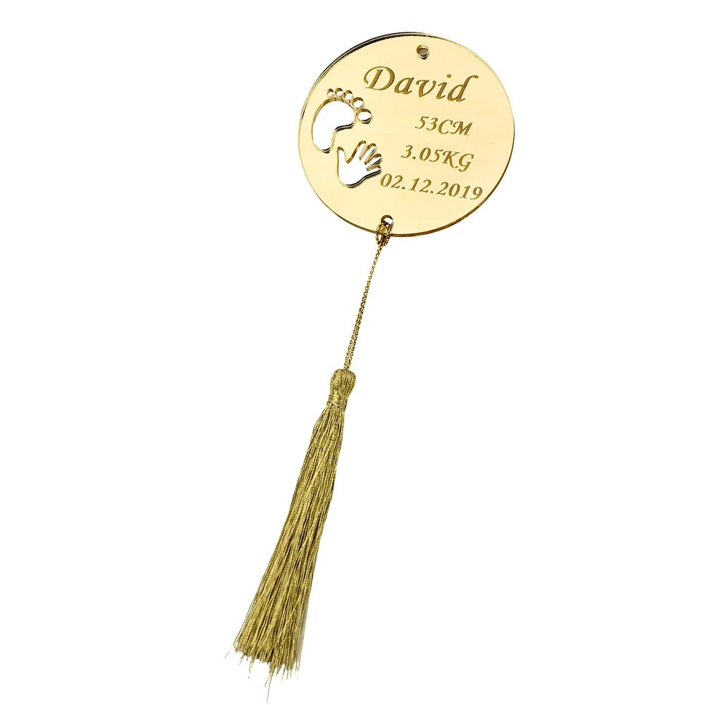 Personalized Engraved Wooden Mirror Round Circle Invitation Card Tags Baby Shower Tag New Baby Born - 4000537297859