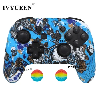 

IVYUEEN for Nintend Switch Pro Controller Protective Case Anti-slip Transfer Print Silicone Skin Analog Thumb Stick Cap Cover