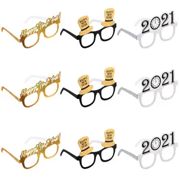 

9PCS Happy New Year Party Favor Glasses Photobooth Props for 2021 Celebration Party Favor Accessories Festival Supplies Decor