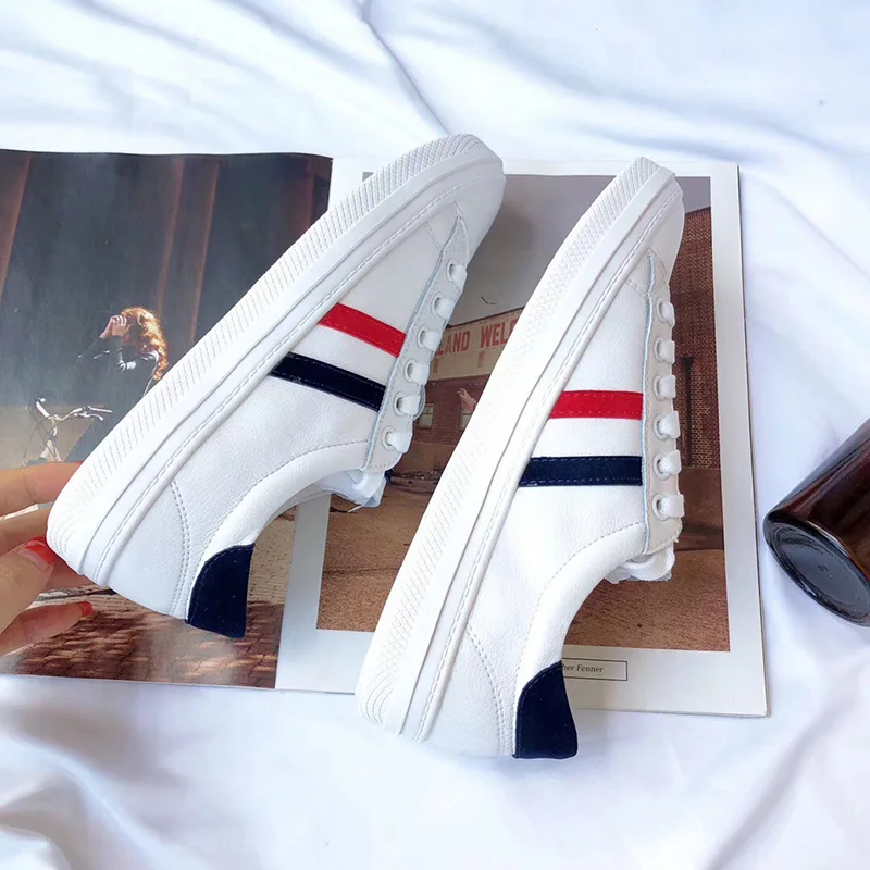 

Women Sneaker Flat 2019 New Spring Woman Vulcanized Shoe Ladies Platform lace up Creepers Boat Shoes Fashion White Women Shoe