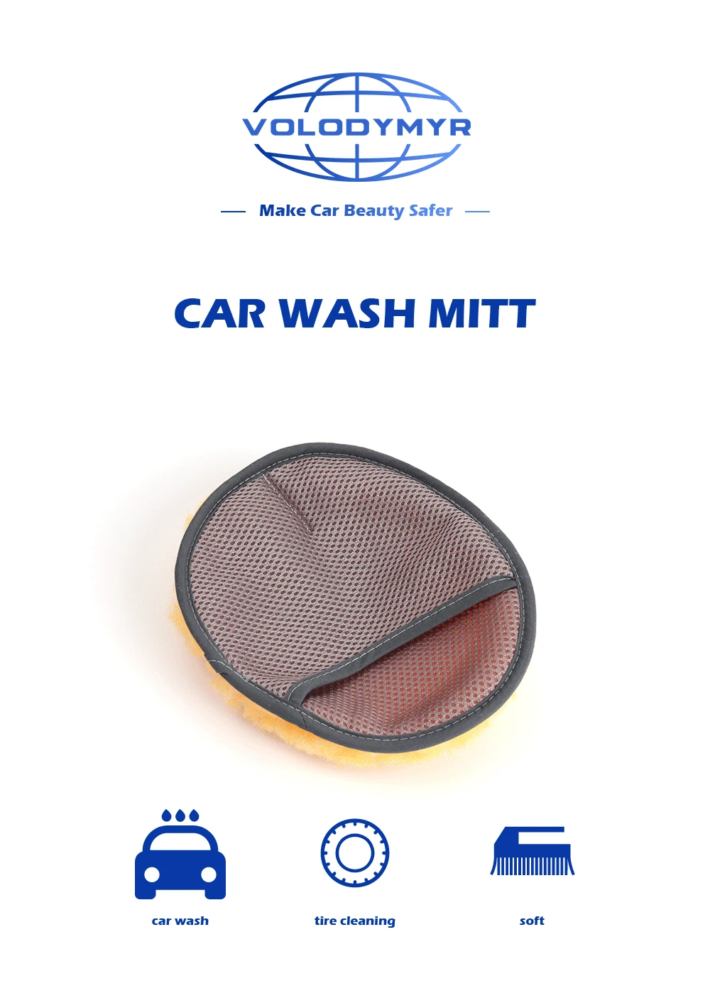 Рукавица из микрофибры для мытья оранжевая искусственная шерсть Detailer Carcleaner прочная для чистки автомобиля