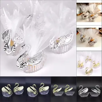 

Elegant Swan Candy Box Creative Acrylic Favor Silver/Gold Gift Boxes with voile For Wedding Engagement Party Decoration Supplies