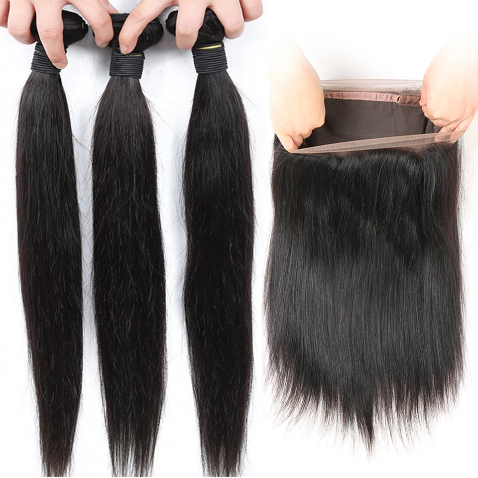 

Ariel Peruvian Straight Hair With 360 Lace Frontal Closure Non Remy Human Hair 3 Bundles With 360 Frontal Closure Natural Color