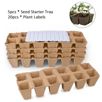 

5 Sets Paper Garden Seed Starter Tray 60 Cells Pulp Biodegradable Plant Starter Trays Peat Pots Set for Vegetable Fruit Flower