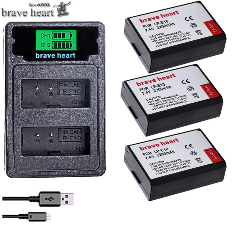 Bateria LP-E10 LPE10 LP E10 Camera Battery Batterie for Canon 1100D 1200D 1300D Rebel T3 T5 KISS X50 X70 camera accessories - Цвет: charger and 3battery