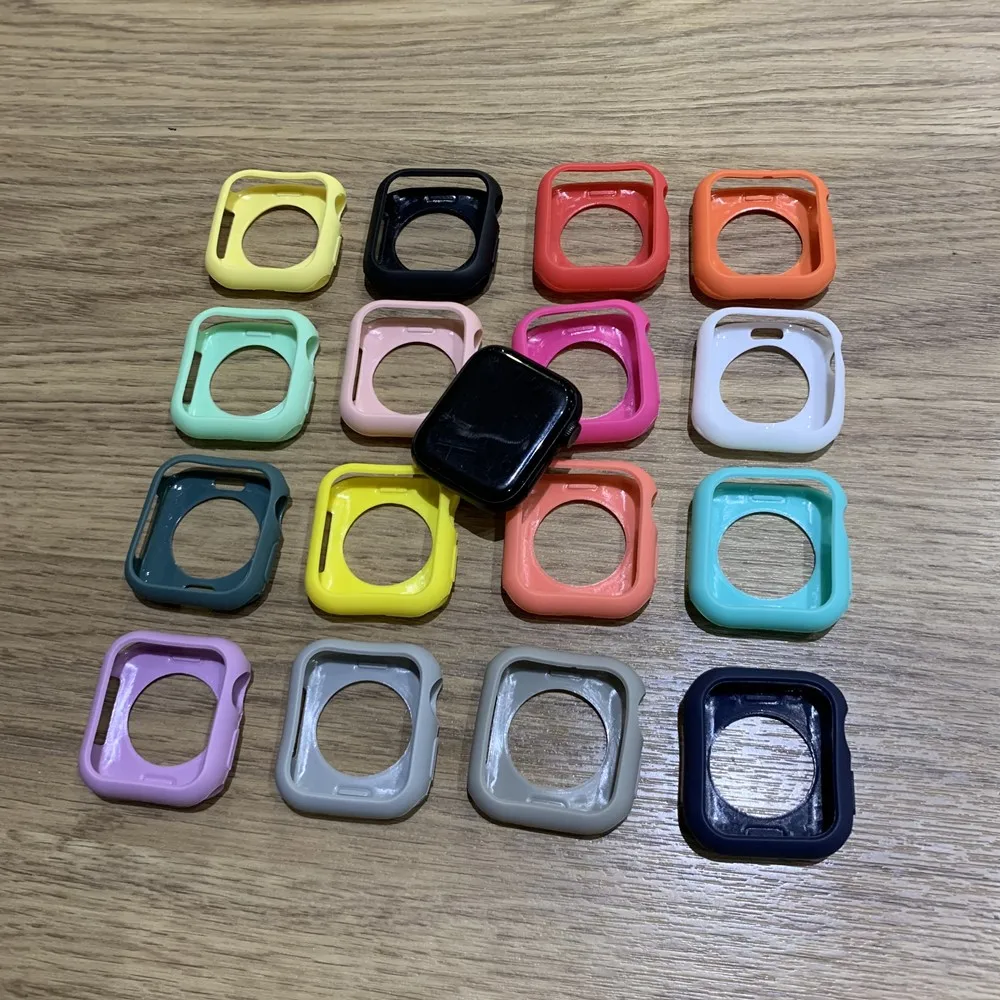 Funda de Color para Apple Watch Series 6/5/4/3/SE/2/1, funda de silicona suave para iWatch, Protector de pantalla transparente delgado de Tpu 38 40 42 44MM