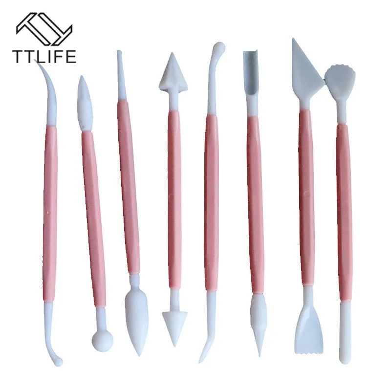 

8pcs/lot Double-end Fondant Cake Decorating Pen Sugar Craft Decorating Brush Mold Clay Tip Tool Set Cake Carve Modelling Tools