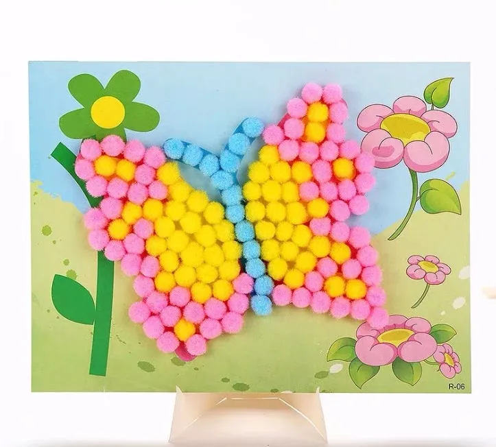 DIY Hairball липкая бумага картина детский сад игрушка материал посылка детские игрушки Девочка Ремесла Дети ремесла-35 - Цвет: butterfly