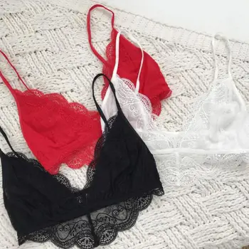 

Hot Sexy Women Frameless Tube Top Lace Bralette Deep V Floral Lace Hollow Thin Exotic Bra Charming Sexy Underwear