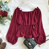 2020 Autumn Chiffon White Blouse Shirt Off Shoulder Crop Top Long Sleeve Blouses Ruffles Solid Sexy Blusa Mujer Black Tops 4