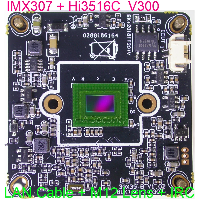 

H.265 2MP , 3MP 1/2.8" SONY STARVIS IMX307 CMOS sensor + Hi3516C V300 CCTV IP camera PCB board module +LAN cable +IRC +M12 Lens