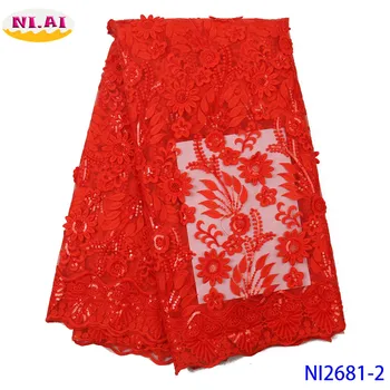 

Best Selling Burnt Orange Lace Fabric Silk Milk French Lace Fabric 2020 High Quality New Design Cord Sequence Laces NAni2681-2