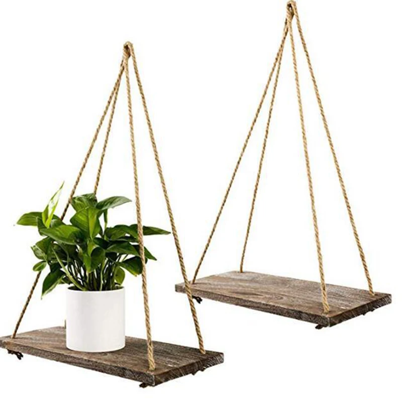 Boho Style Wooden Ornaments Storage Rack Wall Rope Hanging Shelf for Decor of Bedroom Living Room Kitchen Office New - Цена: 