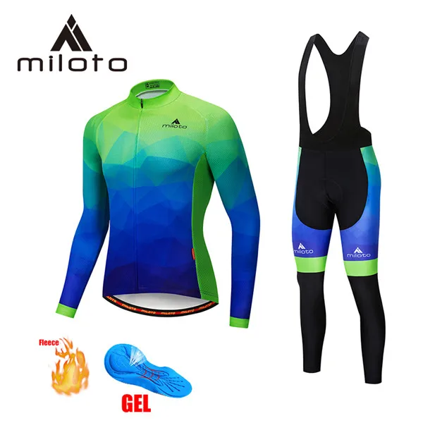 MILOTO, Термальный флисовый велокостюм, Униформа, мужские брюки, горный MTB, велосипедная куртка, спортивный костюм, длинная велосипедная одежда, 5D гель - Цвет: bib black sets