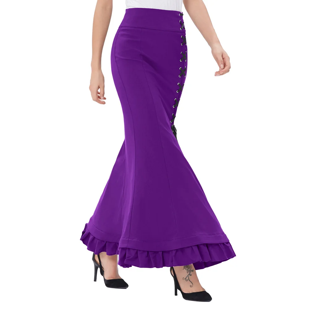 Женская юбка русалки осень Викторианский стиль хорошо тянется нейлон-хлопок Раффлед женский элегантный Тощий рыбий хвост юбка