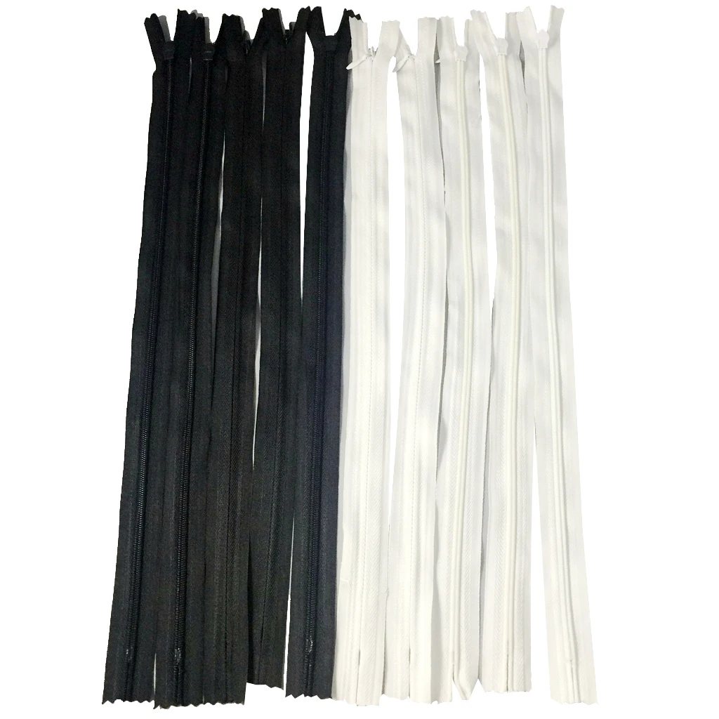 10 Pieces White Black Invisible Nylon Closed End Zip Zippers for Sewing Craft 40cm
