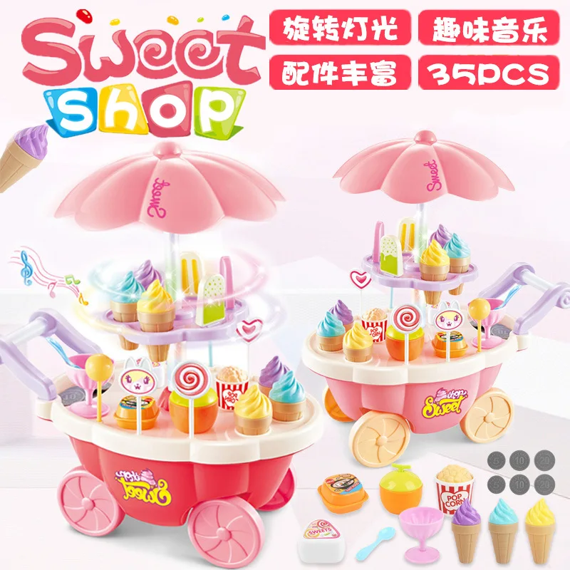 

Children Model Rotating Light Music Supermarket Ice Cream Candy Store Cart Play House Educational Toy
