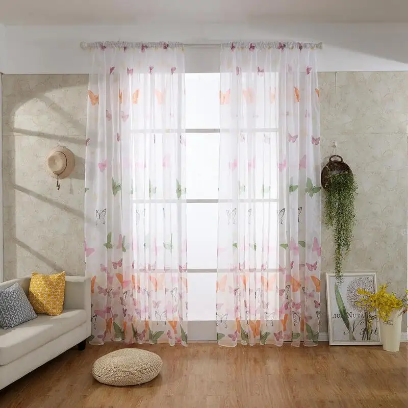 Красочные бабочки офсетная печать выгоревшая занавес Sheer Organdy панель