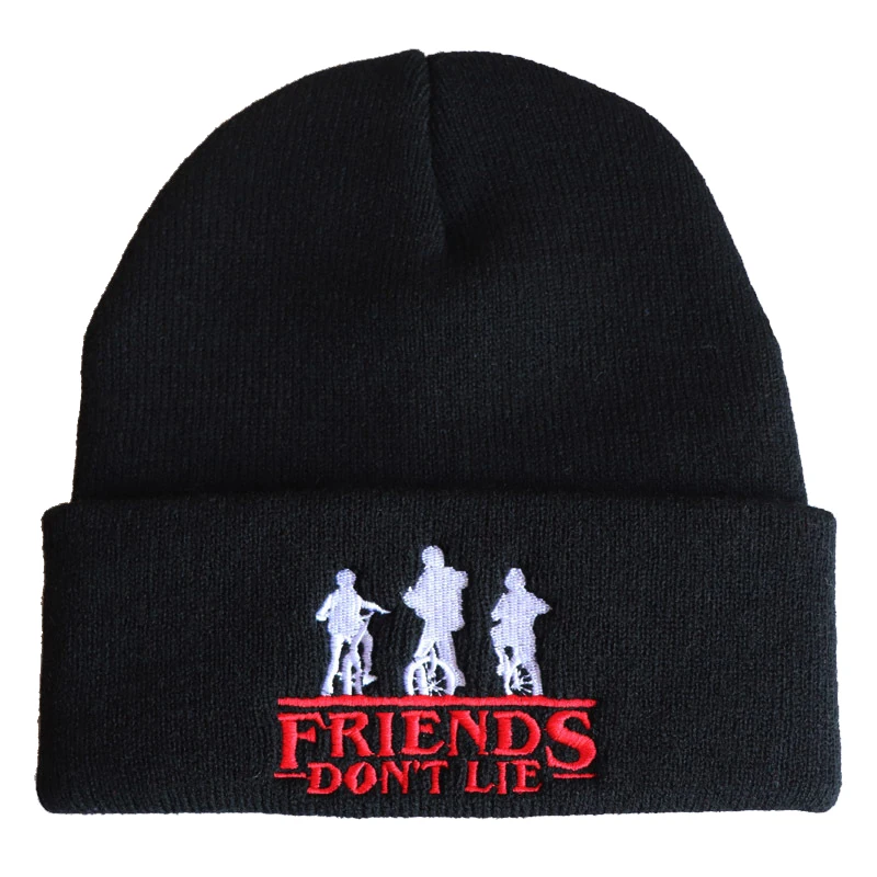 Новинка, шапка с надписью «STRANGER THINGS», шапка с надписью «Friends Don't Lie», теплые зимние шапки, шапки в стиле хип-хоп, вязаные шапки с вышитыми буквами, черные, красные