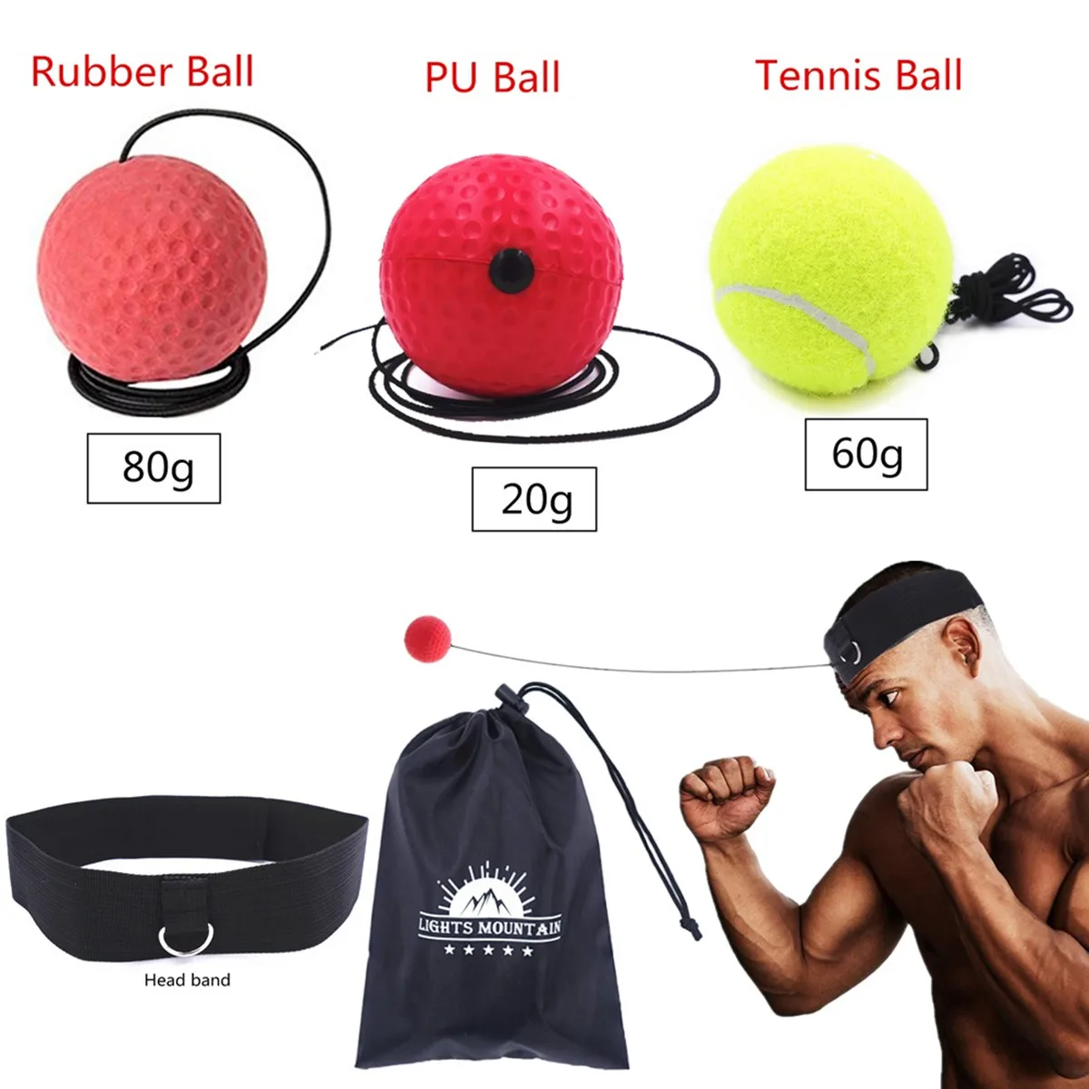 Boxing Reaction Ball Set 3 Difficulty Level with Adjustable Headband For Punching Speed Reaction Agility Training
